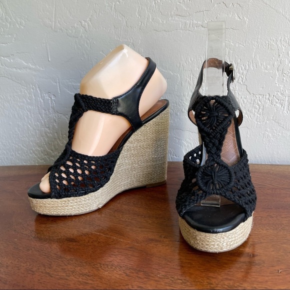 Lucky Brand Rio Black Natural Crochet Platform‎ Wedge Open Toe Sandals Size: 7 - Picture 7 of 7